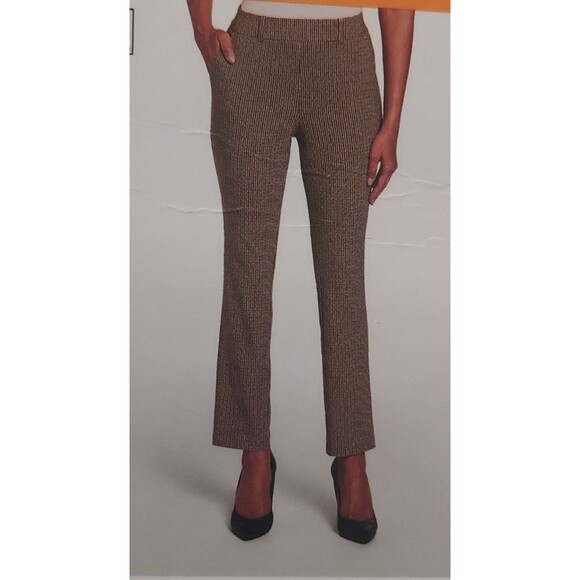 NWT Ladies Rafaella Black/Tan Micro Plaid Straight Hi Rise Dress Pants Size 12 - Picture 1 of 8